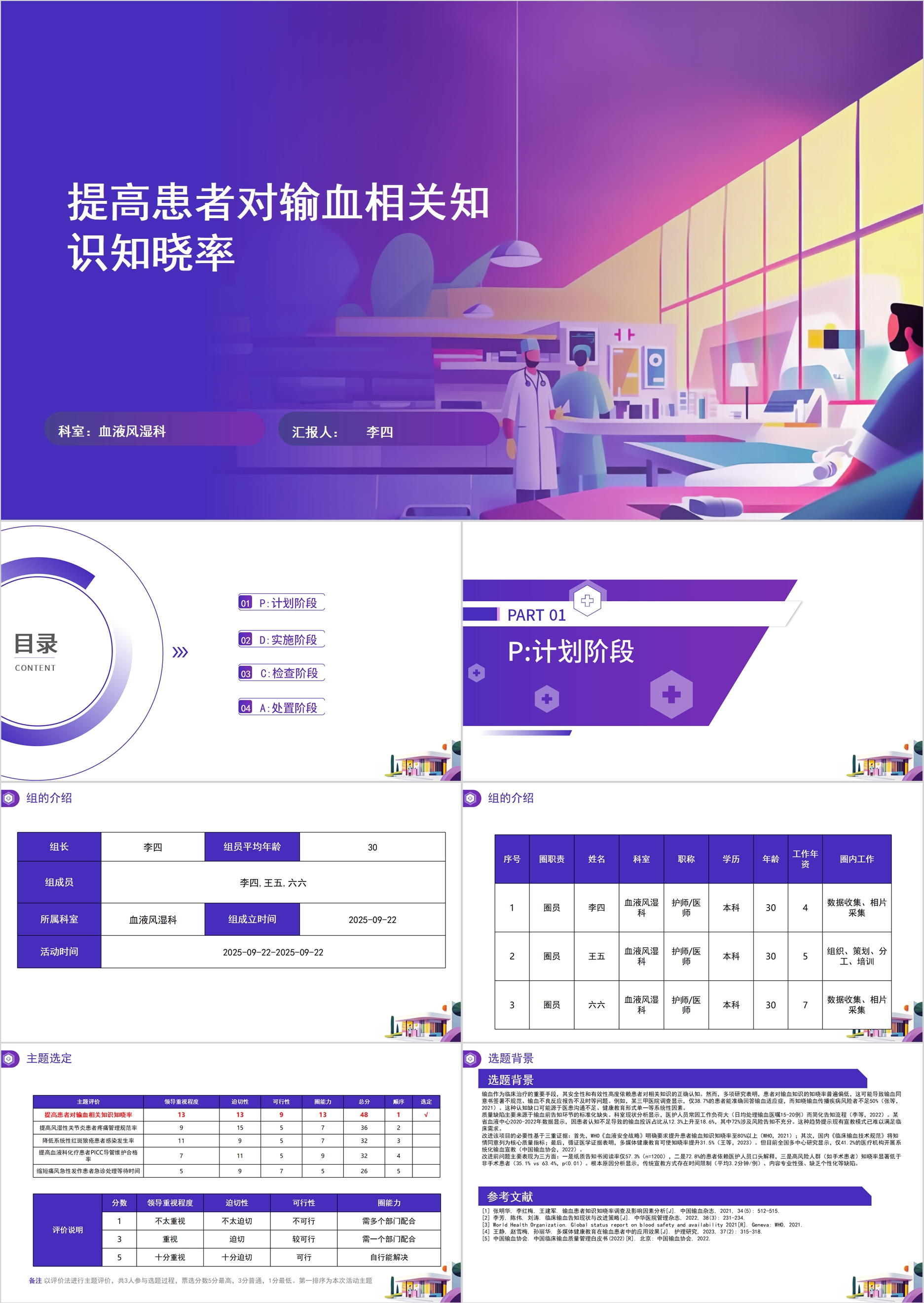 提高患者对输血相关知识知晓率PDCA PPT模版