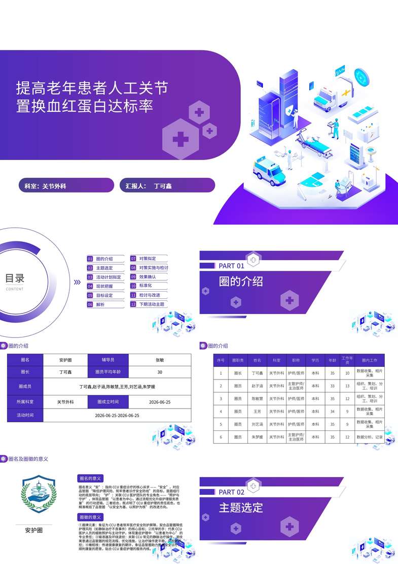 提高老年患者人工关节置换血红蛋白达标率品管圈PDCA PPT模版