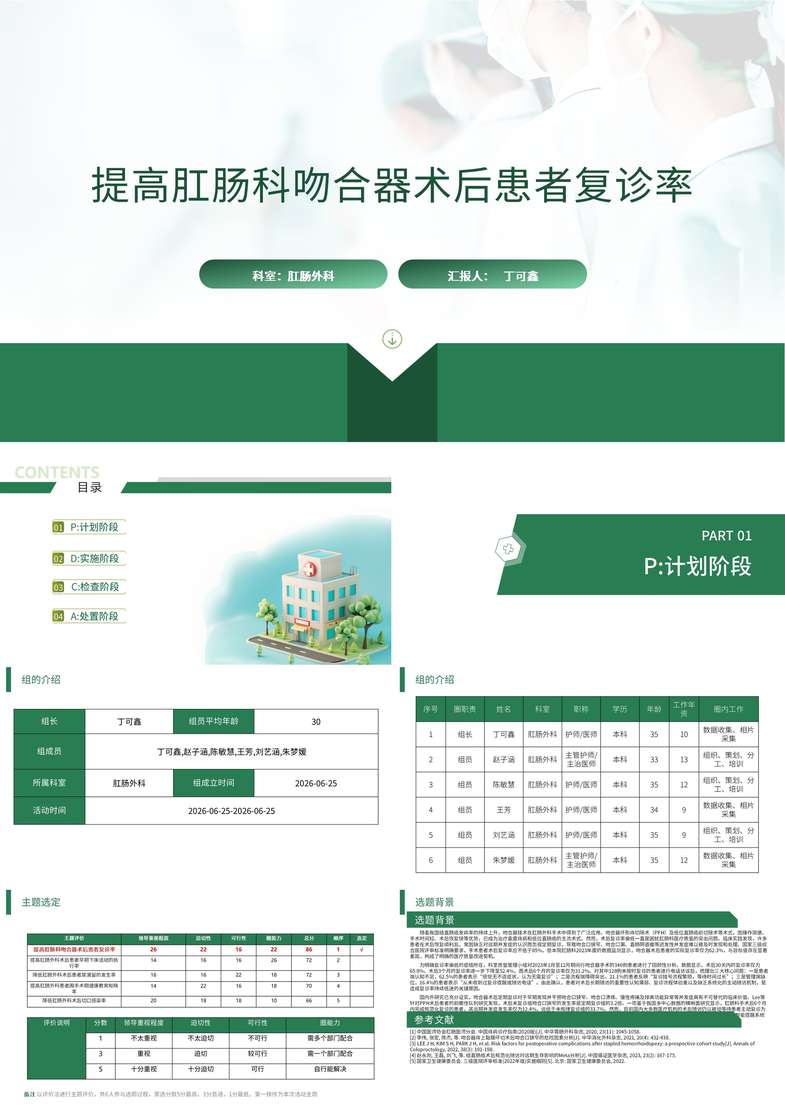 提高肛肠科吻合器术后患者复诊率品管圈PDCA PPT模版