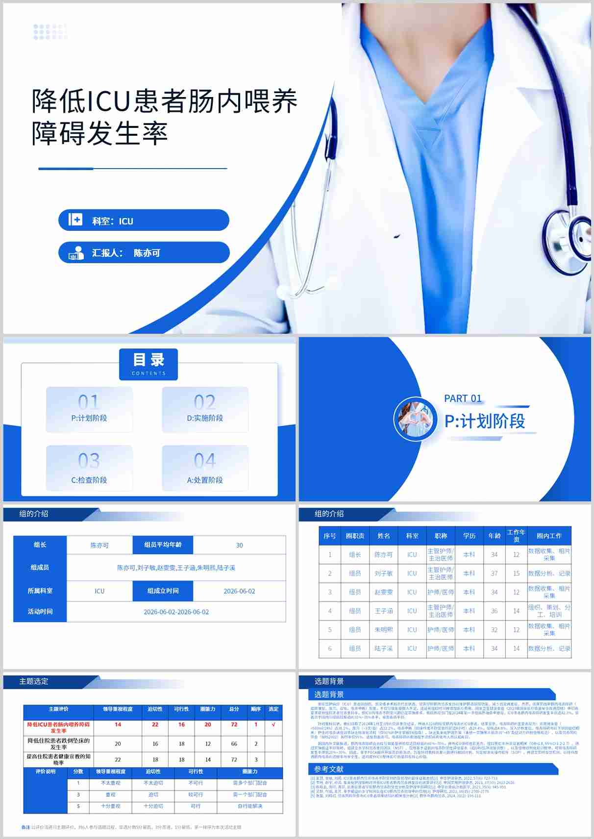 降低ICU患者肠内喂养障碍发生率品管圈PDCA PPT模版