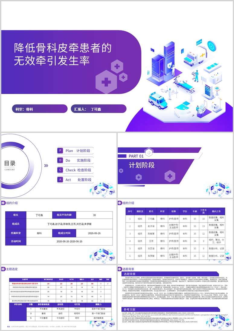 降低骨科皮牵患者的无效牵引发生率品管圈PDCA PPT模版