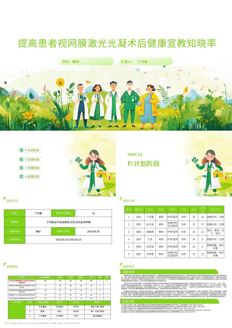 提高患者视网膜激光光凝术后健康宣教知晓率品管圈PDCA PPT模版